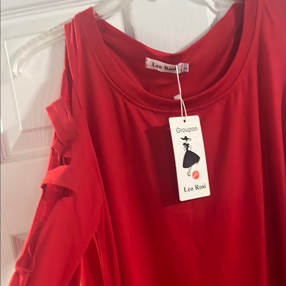 Leo Rosi Vibrant Red Cold Shoulder Blouse